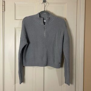Hollister Gray Ribbed 1/4 Zip Sweater Women's Size Small Cropped Mock Neck